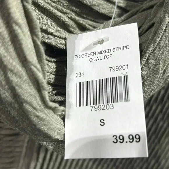 One World Cowl Neck,mixed textured stripe, long top, pocket front,silky soft - Picture 8 of 8